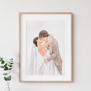 Ritratto di matrimonio personalizzato ad acquerello, regalo per il primo anniversario, dipinto di coppia da foto, regalo di nozze personalizzato, dipinto a mano