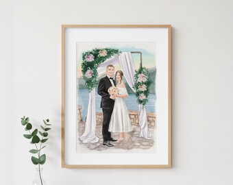 Custom Watercolor Couple Portrait: Gift for Wedding Anniversary, Personalized Painting from Photo, Hand-Painted
