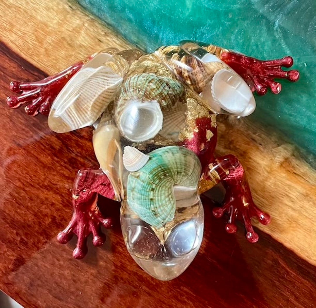 Dark Red and Clear Frog Decoration With Sea Shells - Etsy