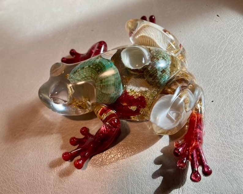 Dark Red and Clear Frog Decoration With Sea Shells Etsy