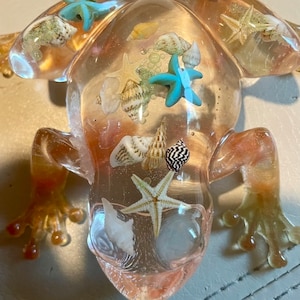 Clear resin frog with sea shells
