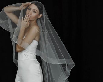 Veil with horsehair trim  | Crinoline edge veil with blusher | Horsetail veil to your fingertips