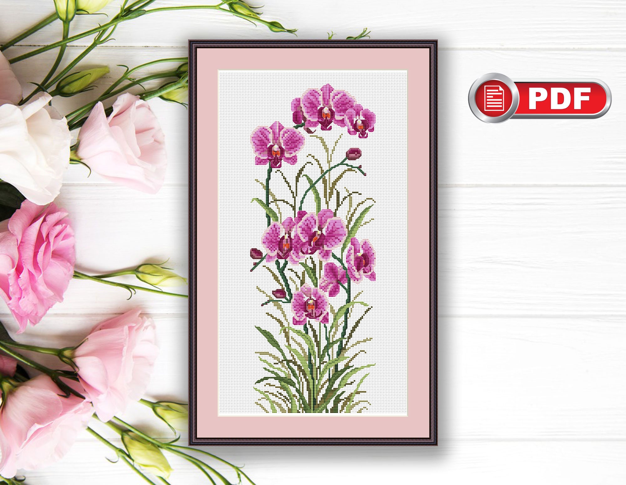 Orchid Bead Embroidery Kit Floral DIY 3D Needlepoint Tapestry Handcraft Kit White Nosegay Beaded Cross Stitch Pattern Seed Beads Perle