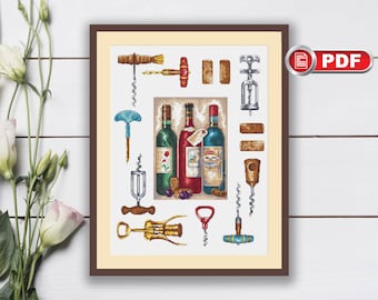 Kitchenware Cross Stitch Pattern, Kitchen Cross Stitch Pattern, Food Cross Stitch, Wine Cross Stitch Pattern, Kitchen Decor #kt.002