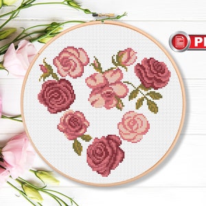 Heart of Roses Cross Stitch Pattern, Summer Cross Stitch Patterns, Flowers Cross Stitch Patterns, Valentines Day, Flowers Patterns #lov.033
