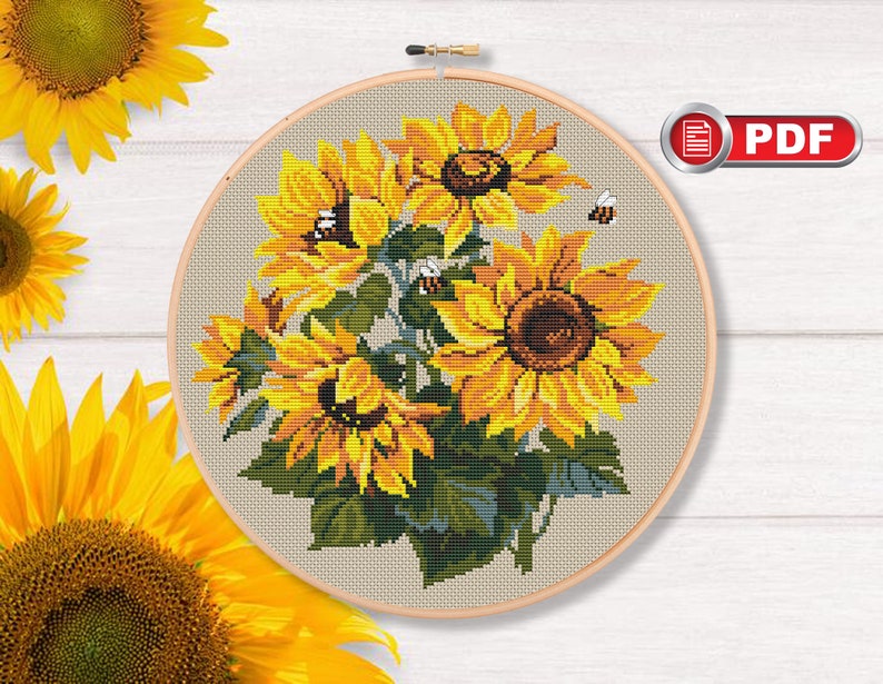 Sunflowers Cross Stitch Patterns, Bouquet Cross Stitch Patterns, Flowers Cross Stitch Pattern, Summer Cross Stitch Pattern fl.134 image 2