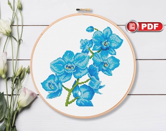 Blue Orchids Cross Stitch Pattern, Bouquet Cross Stitch Patterns, Flowers Cross Stitch Pattern, Orchid Cross Stitch, Flowers Pattern #fl.153