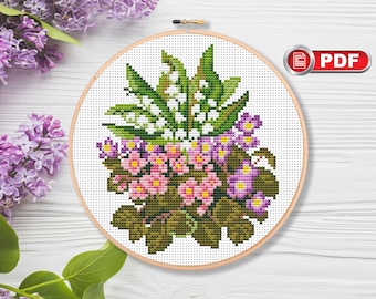 Violets and Lilies of the Valley Cross Stitch Patterns, Bouquet Cross Stitch Patterns, Flowers Cross Stitch, Summer Cross Stitch #fl.073