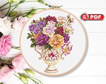 Vintage Bouquet Cross Stitch Patterns, Roses Cross Stitch Patterns, Summer Cross Stitch Pattern, Flowers Cross Stitch Pattern #fl.183