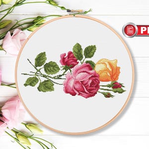 Roses Cross Stitch Pattern, Bouquet Cross Stitch Pattern, Flowers Cross Stitch Pattern, Modern Cross Stitch Pattern #fl.196