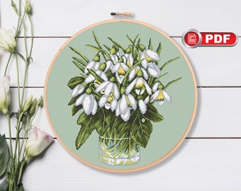 Snowdrops Cross Stitch Patterns, Summer Cross Stitch Pattern, Wildflowers Cross stitch, Flowers Cross Stitch Pattern #fl.080