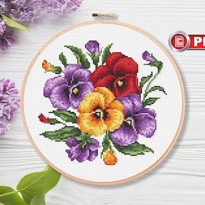 Vintage viooltje kruissteekpatroon, bloemen kruissteekpatroon, wilde kruissteek, zomer kruissteekpatroon, zomerdecor #fl.083