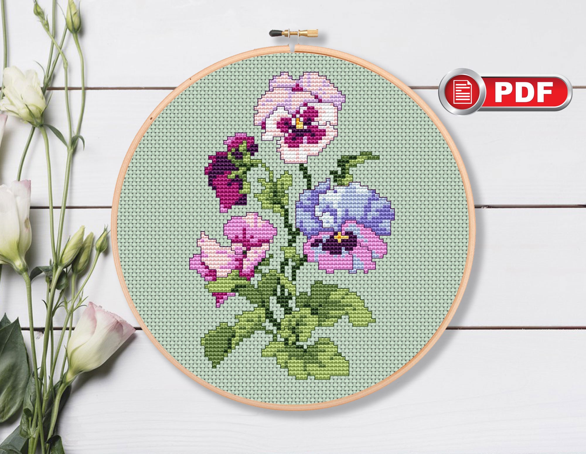Pensée vintage motif point de croix, fleurs motif point de croix