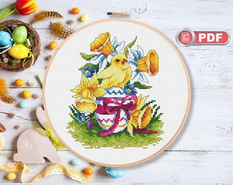 Happy Easter Cross Stitch Pattern, Easter Egg Cross Stitch, Easter Chick, Easter Decoration, Easter Cross Stitch Pattern #eas.015