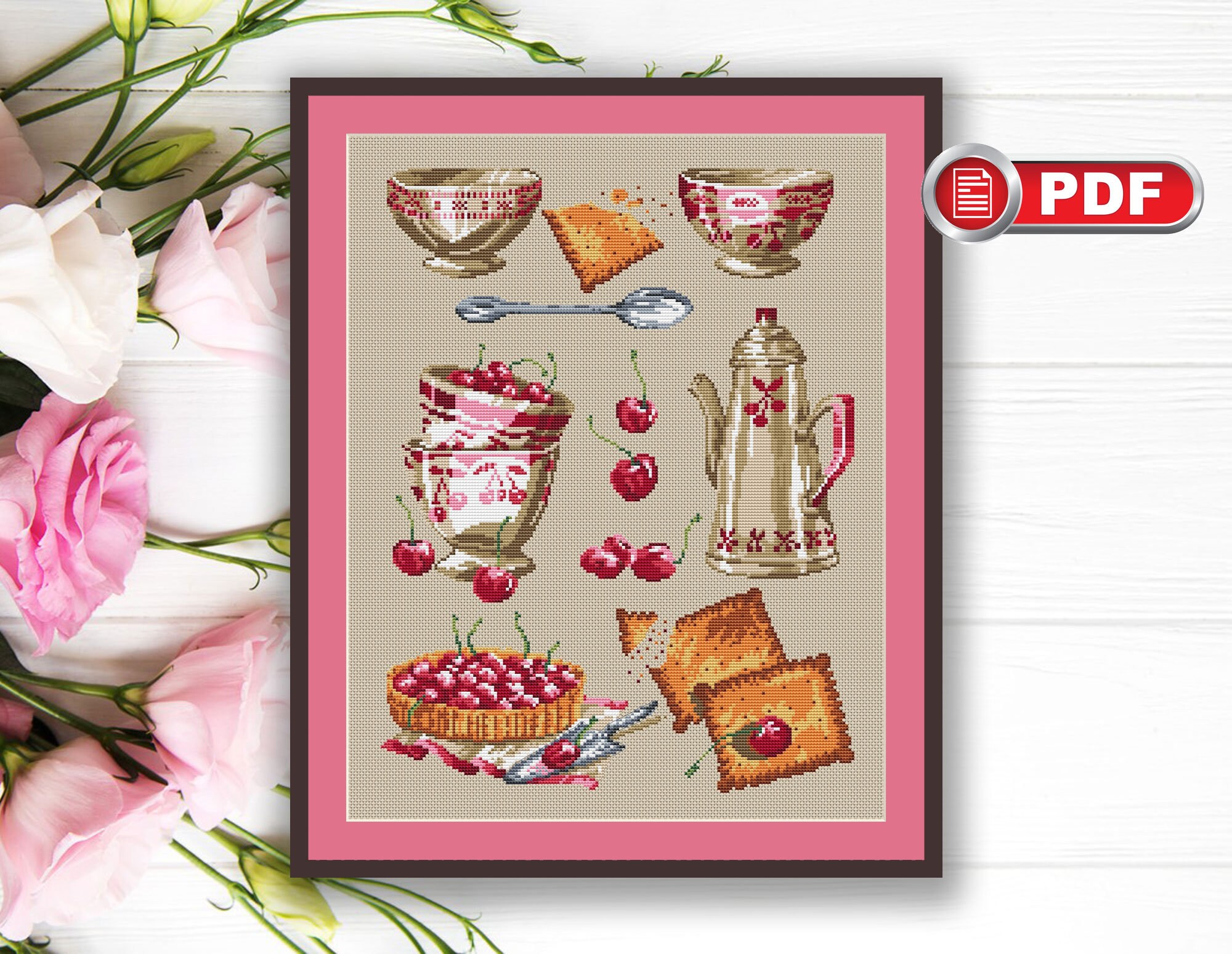 Tea Time Cross Stitch Pattern, Kitchen Cross Stitch Pattern