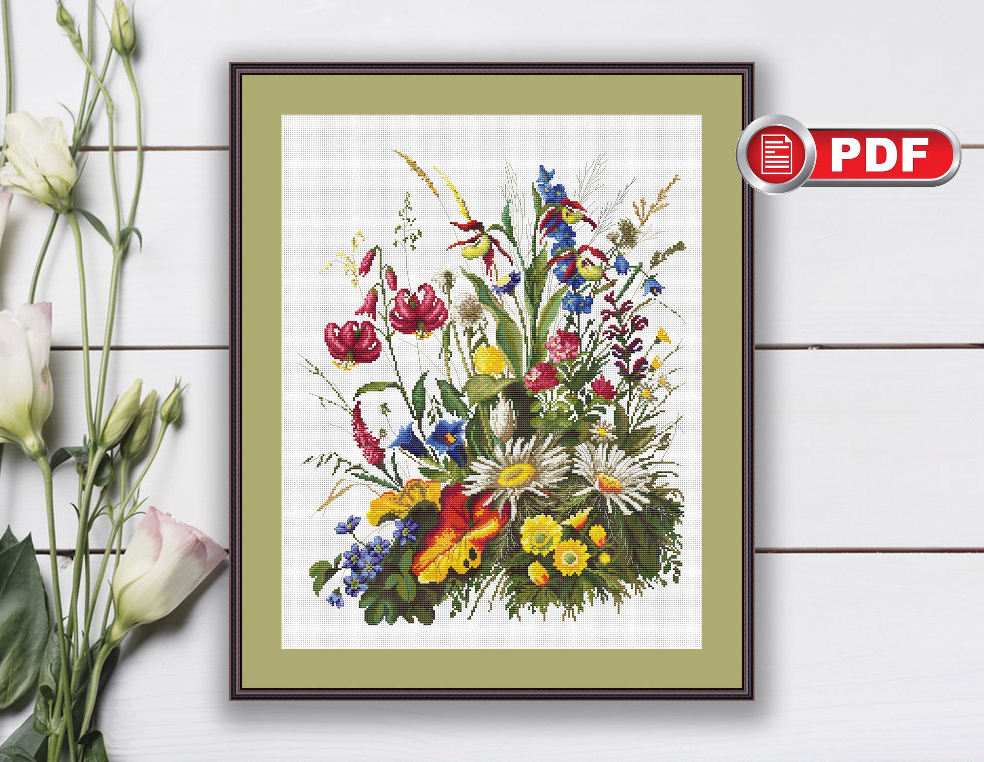 Wildflowers Cross Stitch Patterns Bouquet Cross Stitch Etsy