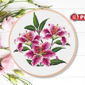 Lilies Cross Stitch Patterns, Bouquet Cross Stitch Patterns, Summer Cross Stitch Pattern, Flowers Cross Stitch Pattern #fl.038