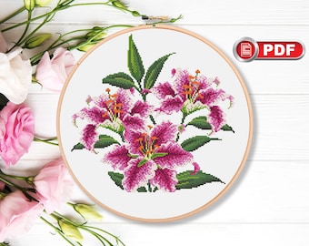 Lilies Cross Stitch Patterns, Bouquet Cross Stitch Patterns, Summer Cross Stitch Pattern, Flowers Cross Stitch Pattern #fl.038