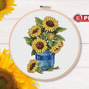 Sunflowers Cross Stitch Patterns, Bouquet Cross Stitch Patterns, Flowers Cross Stitch Pattern, Summer Cross Stitch Pattern #fl.129