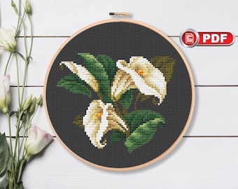 Vintage Calla Lily Cross Stitch Pattern, Bouquet Cross Stitch Pattern, Flowers Cross Stitch Pattern, Modern Cross Stitch Pattern #fl.101