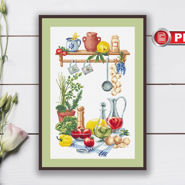 My Kitchen Cross Stitch Pattern, Vegetables Cross Stitch Pattern, Still Life of Berries Cross Stitch, Fruits Cross Stitch #kt.018