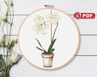 White Orchid Cross Stitch Pattern, Orchid Patterns, Flowers Cross Stitch Pattern, Orchid Cross Stitch, Flowers Pattern #fl.158