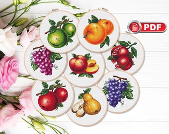 Set of Fruits Cross Stitch Pattern, Kitchen Cross Stitch Pattern, Summer Cross Stitch, Berry Cross Stitch #kt.049
