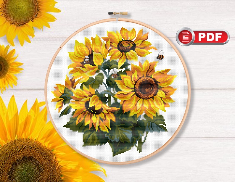 Sunflowers Cross Stitch Patterns, Bouquet Cross Stitch Patterns, Flowers Cross Stitch Pattern, Summer Cross Stitch Pattern fl.134 image 3