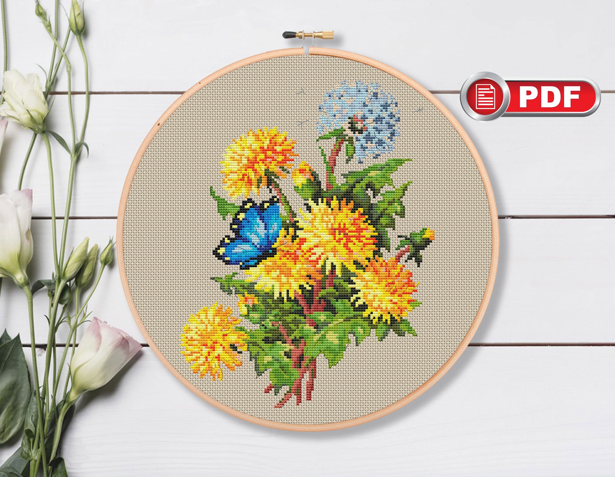 RIOLIS - Watercolor Gerberas 1485, Floral Cross Stitch Kits 11¾"x11¾, Cross Stitch Kits For Beginners & Advanced, Crossstitching Kits Adult, Counted Stitching Kits, Flowers Embroidery Kit