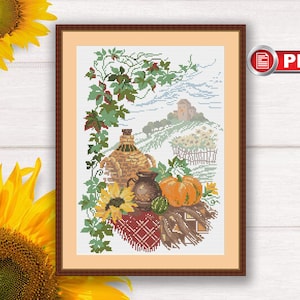 Harvest Cross Stitch Pattern, Vegetables Cross Stitch Pattern, Still Life of Berries Cross Stitch, Fruits Cross Stitch #kt.024