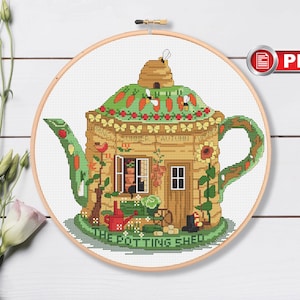 Painted Teapot Cross Stitch Pattern, Kitchen Cross Stitch Pattern, Tea Time Cross Stitch, Tea Cross Stitch Pattern, Kitchen Decor #kt.037