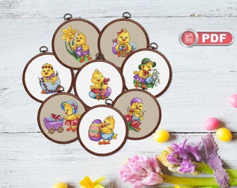 Set of 8 Easter Little Chicks Cross Stitch Patterns, Easter Chick Cross Stitch, Easter Gift, Easter Decoration, Easter Cross Stitch #eas.009