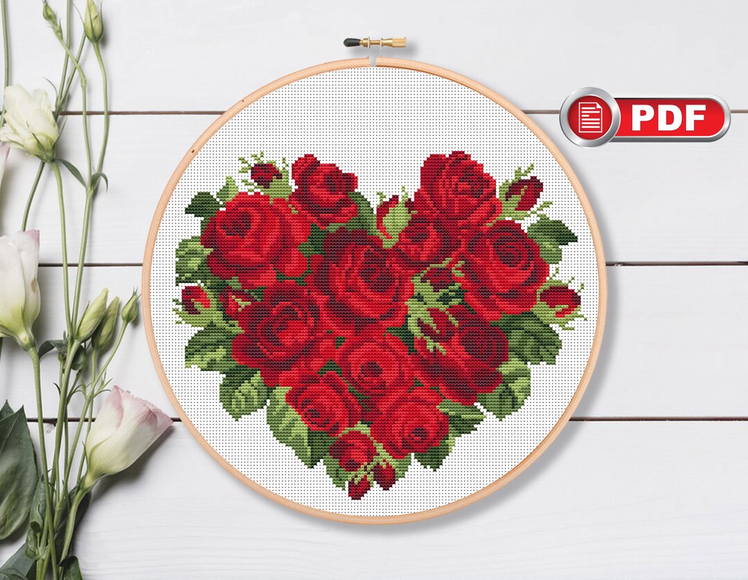 Heart of Roses Cross Stitch Patterns, Summer Cross Stitch Patterns ...