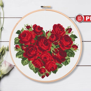 Heart of Roses Cross Stitch Patterns, Summer Cross Stitch Patterns, Flowers Cross Stitch Patterns, Valentines Day, Flowers Patterns #lov.002