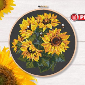 Sunflowers Cross Stitch Patterns, Bouquet Cross Stitch Patterns, Flowers Cross Stitch Pattern, Summer Cross Stitch Pattern fl.134 image 1