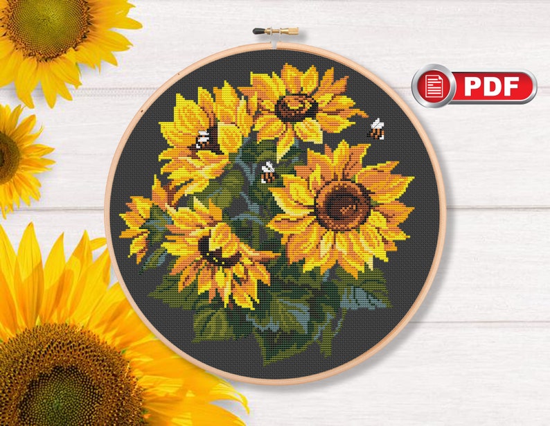 Sunflowers Cross Stitch Patterns, Bouquet Cross Stitch Patterns, Flowers Cross Stitch Pattern, Summer Cross Stitch Pattern fl.134 image 1