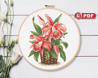 Tropical Flower Cross Stitch Patterns, Bouquet Cross Stitch Patterns, Tropical Cross Stitch Pattern, Summer Cross Stitch Pattern #fl.051