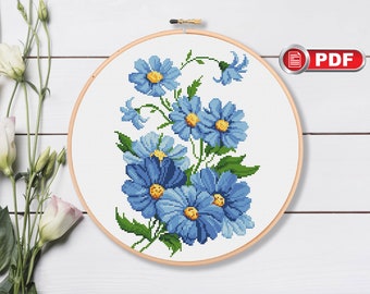 Forget-me-nots Cross Stitch Patterns, Bouquet Cross Stitch Patterns, Flowers Cross Stitch Pattern, Summer Cross Stitch Pattern #fl.049