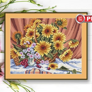 Sunflowers Cross Stitch Patterns, Bouquet Cross Stitch Patterns, Flowers Cross Stitch Pattern, Summer Cross Stitch Pattern #fl.138