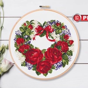 Heart of Roses Cross Stitch Patterns, Summer Cross Stitch Patterns, Flowers Cross Stitch Patterns, Valentines Day, Flowers Patterns #lov.019