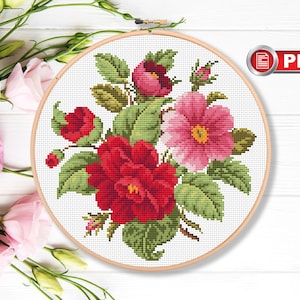 Summer Bouquet Cross Stitch Patterns, Flowers Cross Stitch Patterns, Summer Cross Stitch Pattern, Peony Cross Stitch Pattern #fl.044