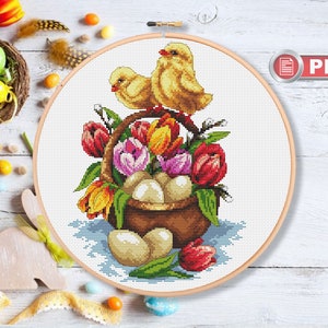 Buona Pasqua Schema punto croce, Punto croce uovo di Pasqua, Pulcino di Pasqua, Decorazione pasquale, Schema punto croce Pasqua #eas.011