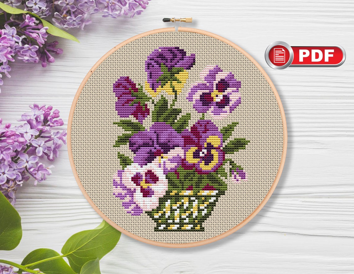 Vintage Pansy Cross Stitch Pattern Flowers Cross Stitch Etsy