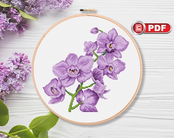Purple Orchid Cross Stitch Pattern, Bouquet Cross Stitch Pattern, Flowers Cross Stitch Pattern, Orchid Cross Stitch, Flowers Pattern #fl.151