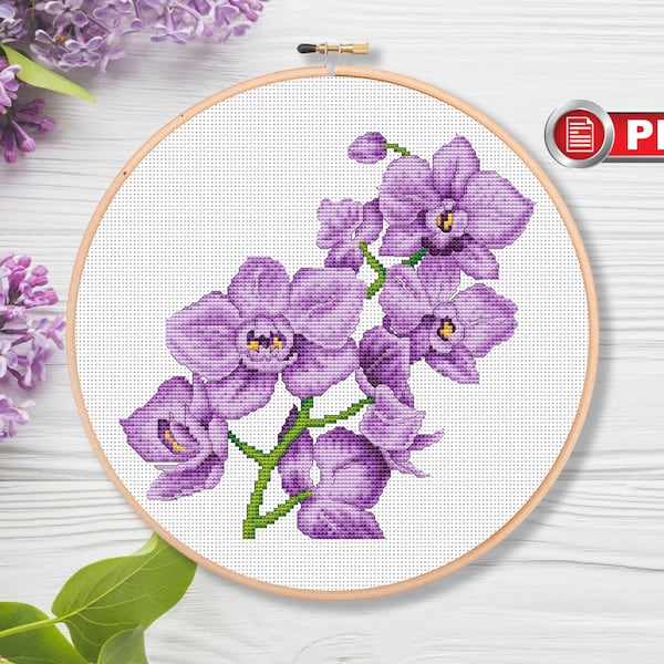 Purple Orchid Cross Stitch Pattern, Bouquet Cross Stitch Pattern, Flowers Cross Stitch Pattern, Orchid Cross Stitch, Flowers Pattern #fl.151