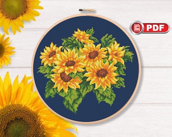 Sunflowers Cross Stitch Pattern, Bouquet Cross Stitch Pattern, Summer Cross Stitch Pattern, Sunflowers, Flowers Cross Stitch  #fl.137