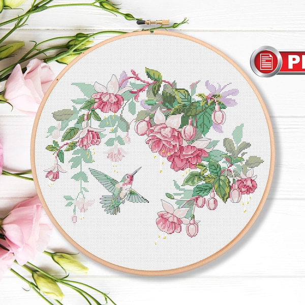 Delicate Flowers Cross Stitch Patterns, Colibri Cross Stitch Patterns, Rose Cross Stitch Patterns, Flower Cross Stitch Pattern #fl.003