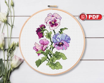 Modèle de point de croix pensée violette : couture florale (modèle