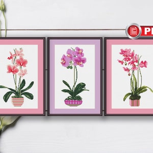 Set of 3 Orchids Cross Stitch Pattern, Orchid Patterns, Flowers Cross Stitch Pattern, Orchid Cross Stitch, Flowers Pattern #fl.020