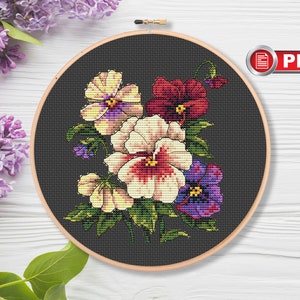 Vintage viooltjes kruissteekpatroon, bloemen kruissteekpatroon, wilde kruissteek, zomerkruissteek, paars viooltje #fl.110
